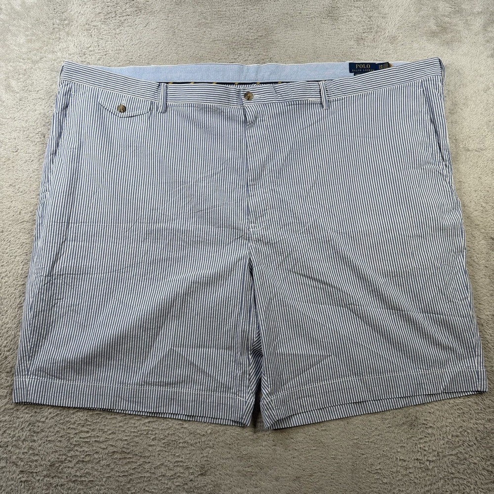 Polo Ralph Lauren Shorts Mens 54B Blue White Seersucker Stretch Chino Flesh Pony